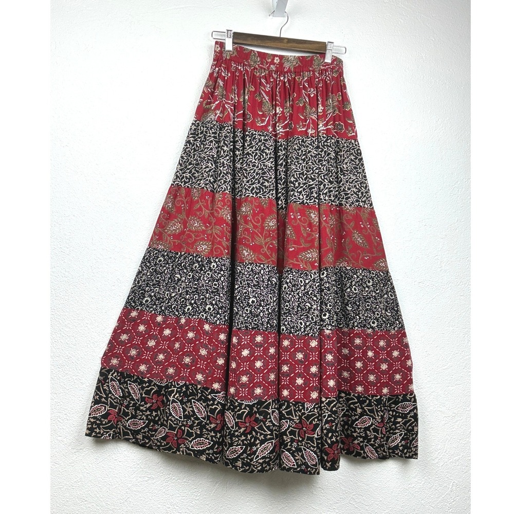 St. John's Bay Red Floral Tiered Maxi Skirt - M - Boho Hippie Cottagecore